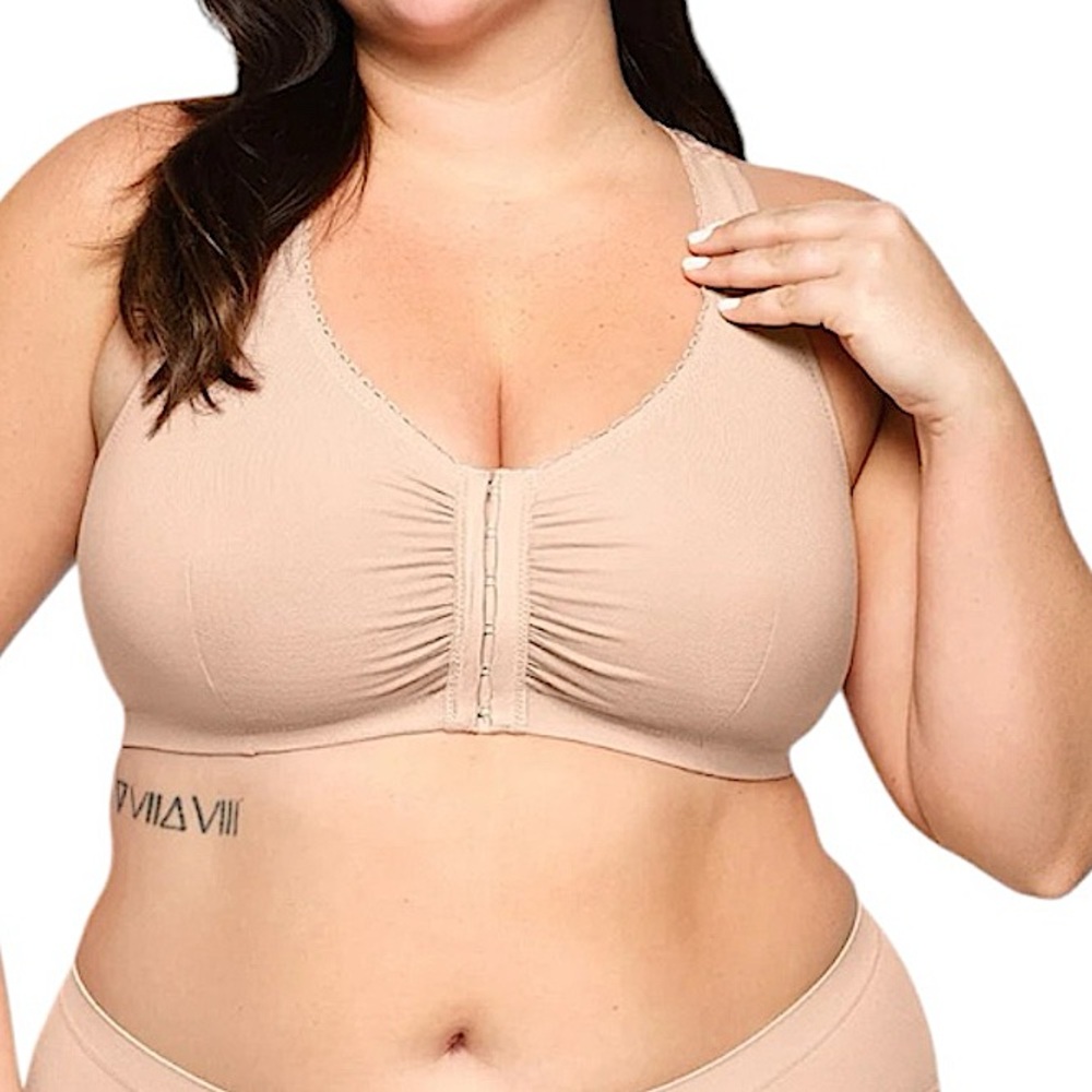 - Glamorise 42D/E/F Front Close Cotton T-Back Comfort Nude Bra! NEW!